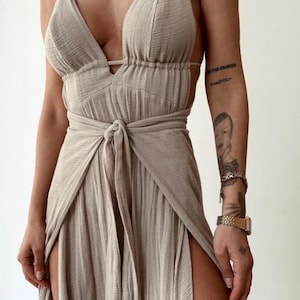 Linen High Slit Maxi Dress: Boho Wedding, Grecian Goddess