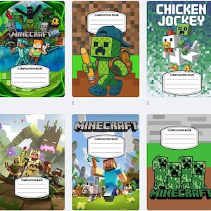 Minecraft-Inspired Composition Notebook Covers – Set of 6 | Digital Download - Canva Editable