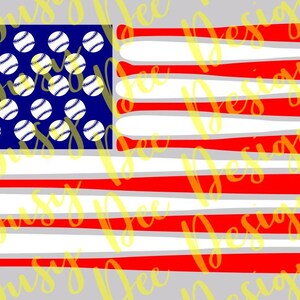 May include: An American flag design with baseballs in the blue field and baseball bats forming the red and white stripes.