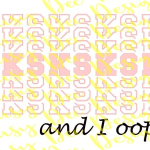Può includere: Grafica rosa e gialla con il testo "SKSKSK" e "and I oop!" in nero.