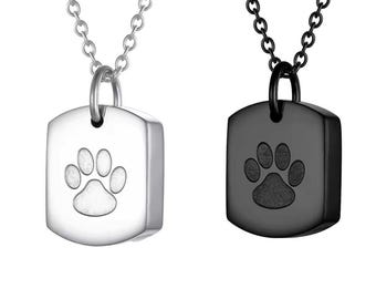 Personalized Paw Print Urn Necklace: Stainless Steel Cremation Jewelry