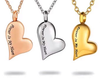 Forever in My Heart Urn Necklace, Stainless Steel Cremation Pendant