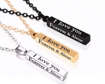Custom Engraved Stainless Steel Rectangle Pendant Necklace