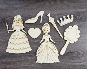 Kit per dipingere la tua principessa / Arte fai da te in legno, Disegni da colorare per bambini