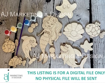 DIGITAL FILE Paint Your Own Mermaid Kit | Glowforge | Omtech | Digital Laser Cut SVG File | Home Decor | Girl | Children Birthday | Craft