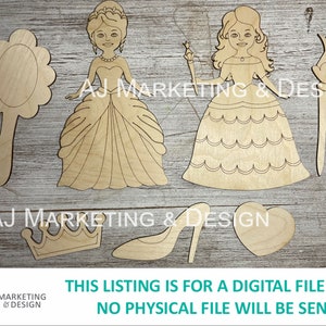 DIGITALE DATEI Malen Sie Ihre eigene Prinzessin | Glowforge | Omtech | Digitale Laser Cut SVG Datei | Prinzessin | Mädchen | Kleid | Geburtstagsfeier | Zauberstab