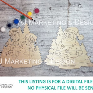 DIGITAL FILE Christmas Santa and Elves Paint Kit | Glowforge | Omtech | Digital Laser Cut SVG File | Home Decor | Boy, Girl