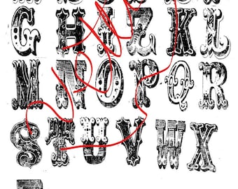 Rubber Stamp Alphabet for use in Scrapbooking, collage, and other art projects.