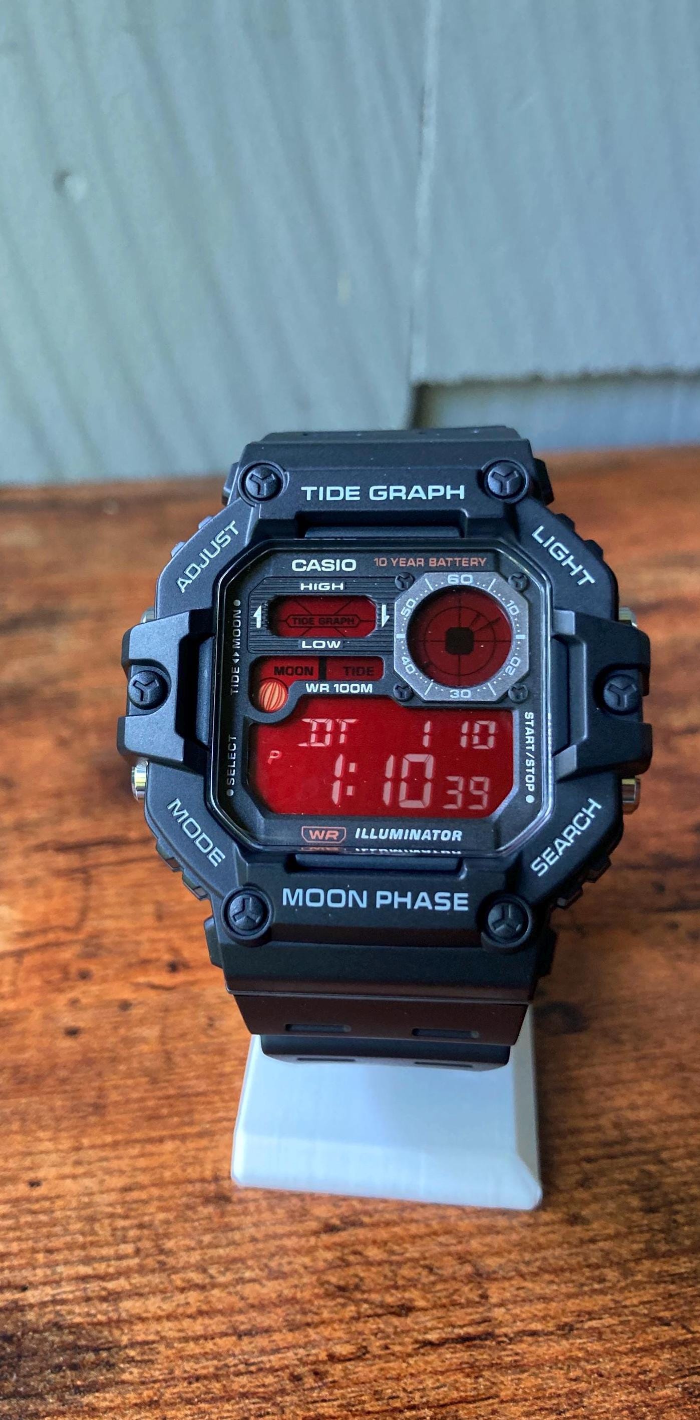 Casio WS1700 Red Negative Display Custom Tide Graph Watch - Etsy
