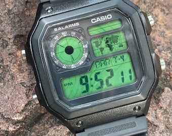 Green Topography Screen Filter for Casio AE1200 – Custom Map Design LCD Mod – Casio Royale Upgrade
