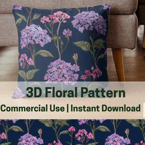 Pink blue 3D Garden Flowers Digital Pattern Seamless JPEG Design Fabric paper sublimation Journal Repeating Transparent Commercial use
