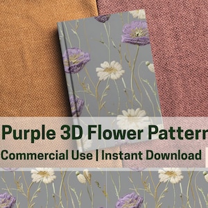 Purple 3D Garden Flowers Digital Pattern Seamless JPEG Design Fabric paper sublimation Journal Repeating Transparent File commercial use