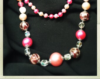 27" Vintage Beaded Necklace - Hot Pink Glass