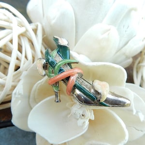 Vintage KJL (Kenneth J Lane) Sterling Enamel Lily and Shoe Brooch (RK)