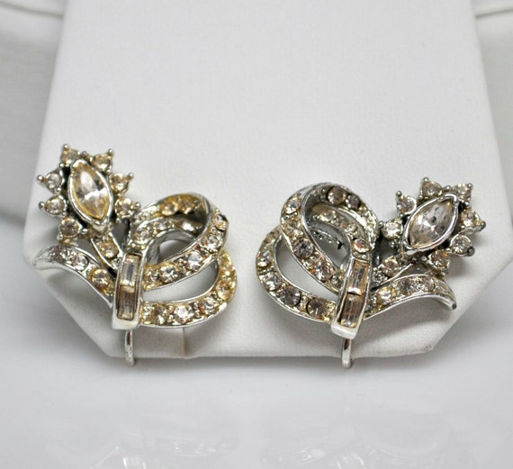 Lovely Vintage Signed Coro Rhinestone Earrings - image 2