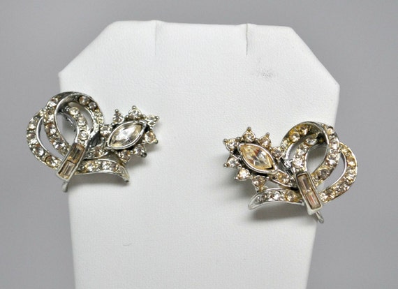 Lovely Vintage Signed Coro Rhinestone Earrings - image 4