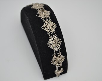 Vintage Silver Filigree Link Bracelet