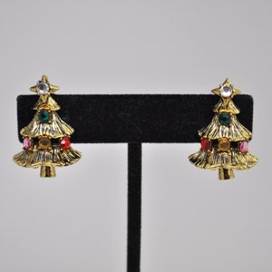 Vintage ondertekend HOLLYCRAFT gouden Toon kerstboom Clip op oorbellen