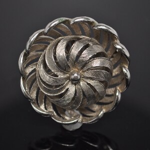 Vintage Silver Tone Textured 3D Floral Brooch