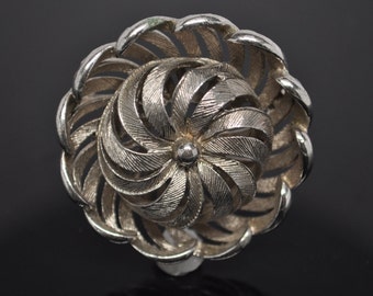 Vintage Silver Tone Textured 3D Floral Brooch