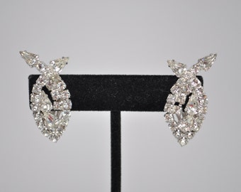 Vintage Signed KRAMER Silver Tone and Crystal Rhinestone Clip On Earrings