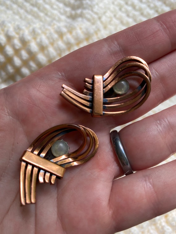 Vintage Signed RENOIR Copper Clamp Bracelet and C… - image 7
