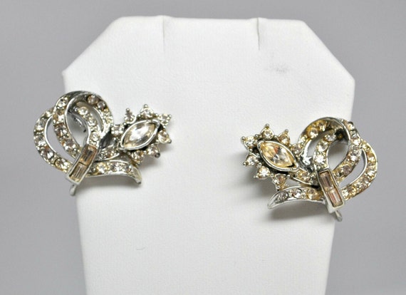 Lovely Vintage Signed Coro Rhinestone Earrings - image 3