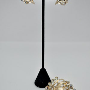 Vintage Signed CORO Gold Tone and Crystal AB Floral Brooch and Earring Set