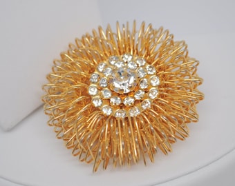 Vintage Signed ALICE CAVINESS Goldtone and Crystal Rhinestone Brooch