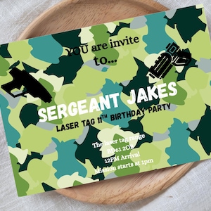 de Invitation d'anniversaire militaire | Toile d'invitation modifiable | Fête de l'armée | Téléchargement numérique | Anniversaire d'enfants à imprimer