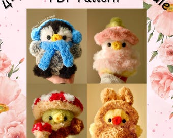 Lot d'amis petits oiseaux 4-en-1 Patron PDF au crochet | caneton, poulet, colvert, motif pingouin