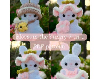 Blossom the Bunny 7-in-1 crochet pattern | mix and match accessories | customisable outfits |
