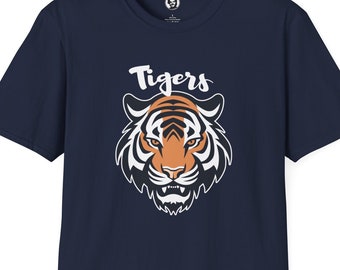 Camicia Detroit Tigers - MLB - Softstyle unisex - T-shirt Tiger Bianco Blu Arancione - Regalo per lei o lui - Regalo di Natale