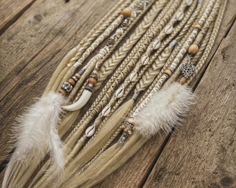 Extension per capelli stile boho vichingo, coda di cavallo con dreadlock biondi