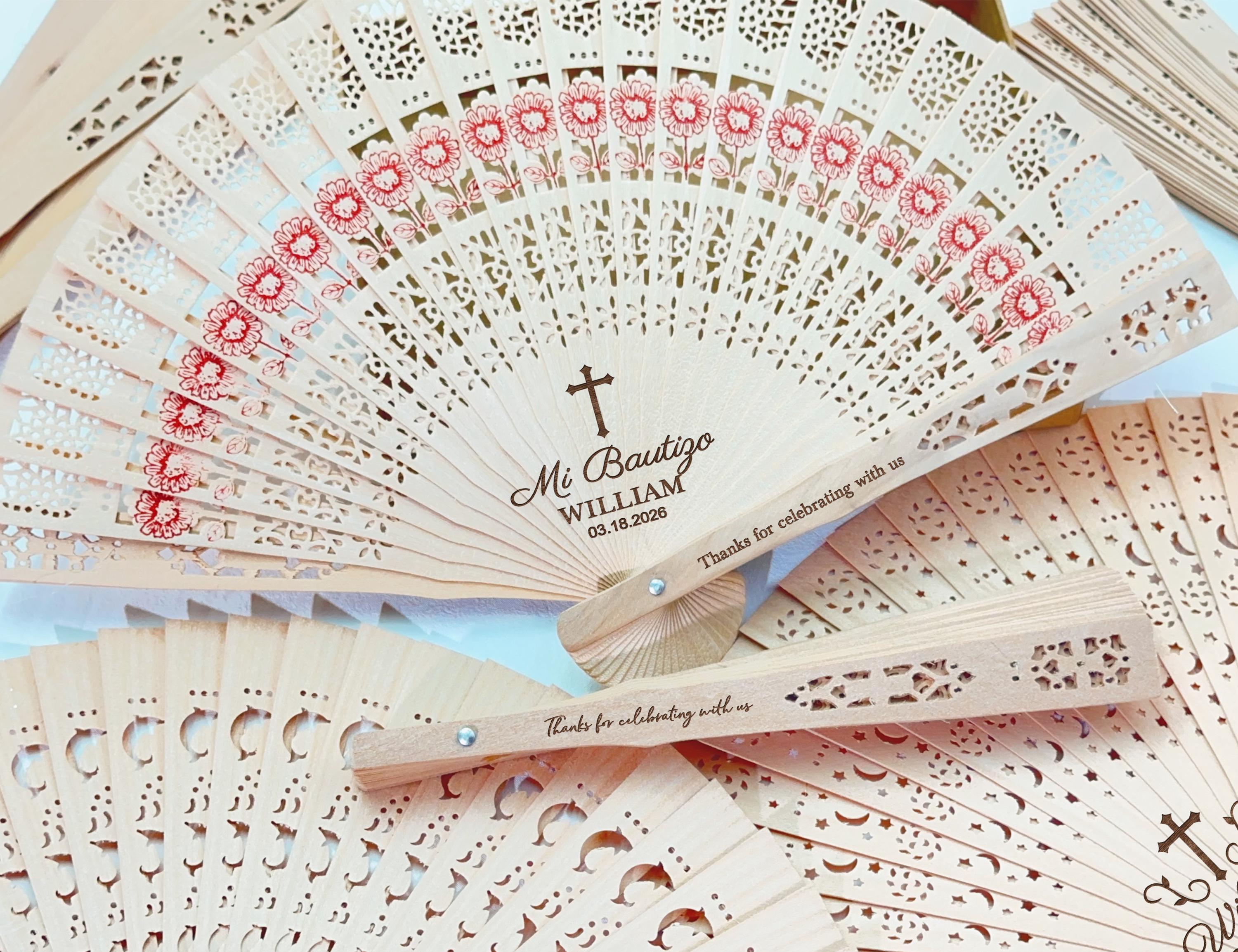 Bulk Custom Hand Fans for Baptism/Mi Bautizo Fan Favors for Guests/Baby Shower Wooden Hand Fans/Baptism Christening Gifts/Personalized Gifts