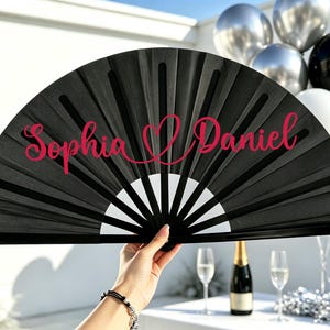 Personalized Wedding Clack Fan | Custom Monogram Names Folding Hand Fan, Wedding Guest Favor & Ceremony Keepsake, Outdoor Wedding Day Favors
