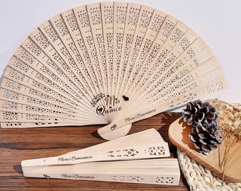 Quinceañera Hand Fan Favors Custom Party Fan Favors for Mis Quince Bulk Quinceañera Favors for Guests Personalized Sweet 16 Gift Wooden Fans