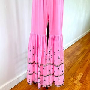 Gauze tiered palazzo pants, embroidered , elastic waist, adjustable size