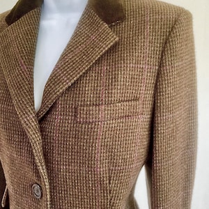 ローレン・ラルフローレン 新品タグ付き ウールチェック柄ブレザー、ベルベットカラー、8P