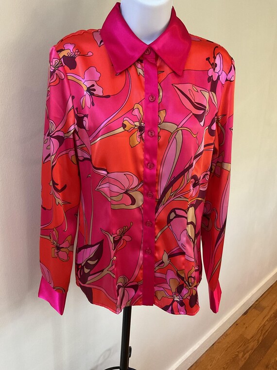 Psychedelic print blouse, polyester/satin, Connie… - image 2