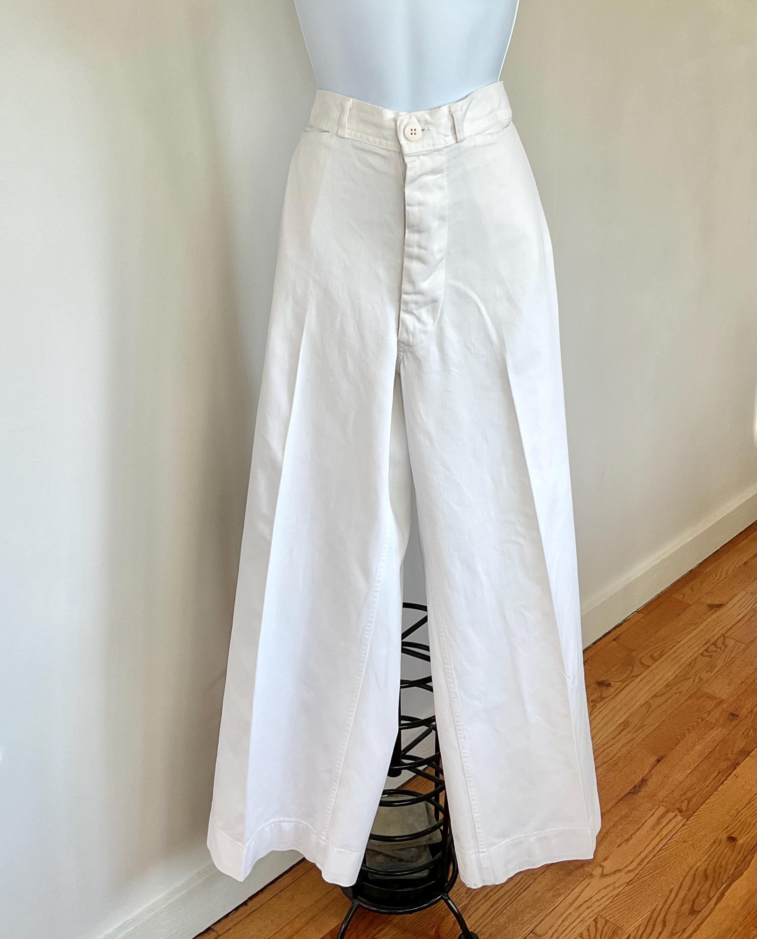 Vintage WWII Navy Sailor Pants, White, Button Fly, High Rise