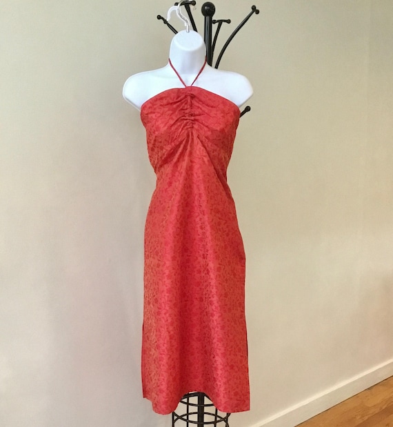 Reddish Orange Express Halter Dress. Jacquard Fabric , M, Side Zipper. -  Etsy Australia