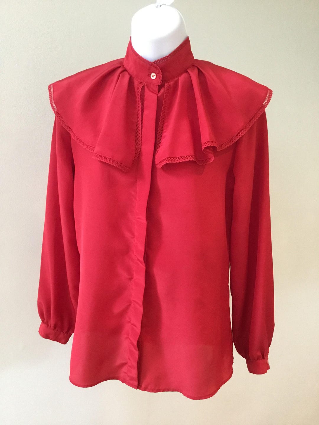 90s Red Large Ruffle Blouse With Long Sleeves. Lloyd Williams. - Etsy