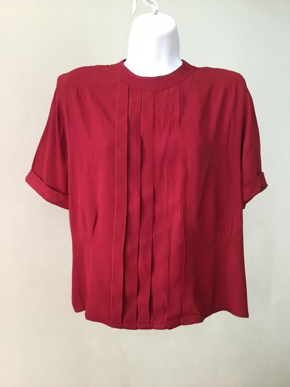 40’s burgundy short sleeve blouse. - image 1