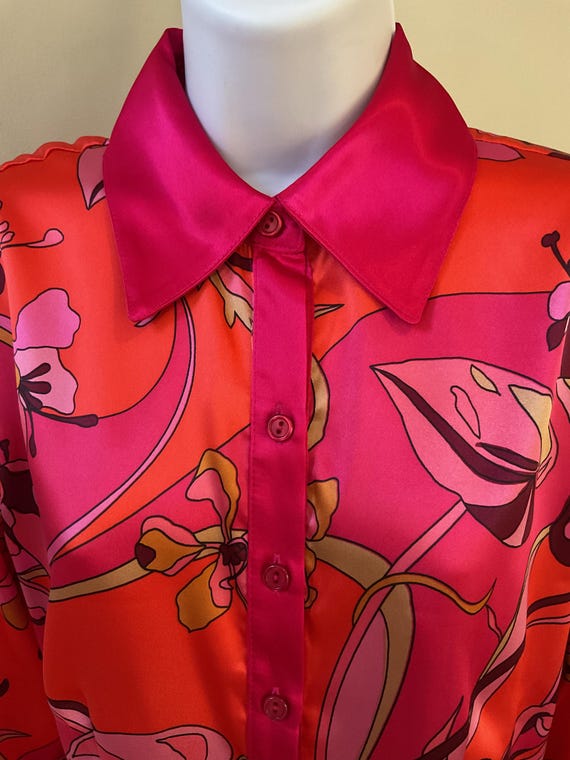 Psychedelic print blouse, polyester/satin, Connie… - image 4