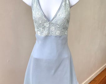 Jones NY taubenblaues kurzes Nachthemd/Slip/Hemide, M