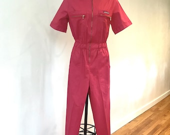 Zeldzame jumpsuit/overall uit de jaren 80/90, cranberryrood, Aussie USA, maat 11/12 (zie afmetingen).