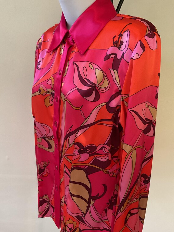 Psychedelic print blouse, polyester/satin, Connie… - image 6