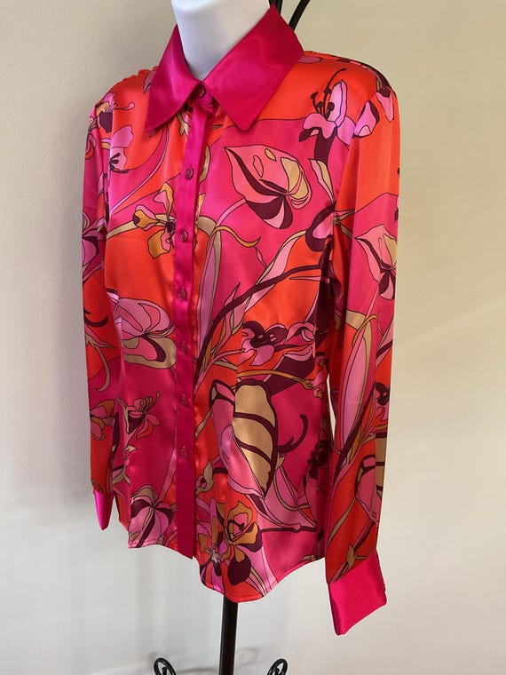 Psychedelic print blouse, polyester/satin, Connie… - image 3