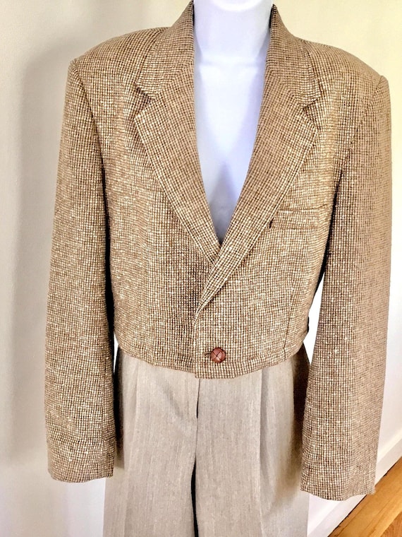Y2K  Nasty Gal cropped wool tweed jacket, NWTS. Oversized, beige / brown tweed. Small